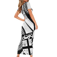 Fiji Rugby Short Sleeve Bodycon Dress World Cup 2023 Go Champions Fijian Tapa Black Version LT14 - Polynesian Pride