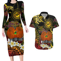 Papua New Guinea 50th Independence Anniversary Couples Matching Long Sleeve Bodycon Dress and Hawaiian Shirt Independen Stet bilong Papua Niu Gini LT14