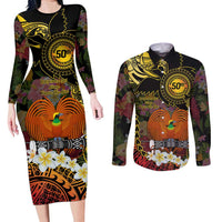 Papua New Guinea 50th Independence Anniversary Couples Matching Long Sleeve Bodycon Dress and Long Sleeve Button Shirt Independen Stet bilong Papua Niu Gini LT14