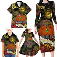 Papua New Guinea 50th Independence Anniversary Family Matching Long Sleeve Bodycon Dress and Hawaiian Shirt Independen Stet bilong Papua Niu Gini LT14