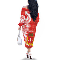 Personalised Kolisi Tonga Family Matching Off The Shoulder Long Sleeve Dress and Hawaiian Shirt Mate Maa Tonga Ngatu Pattern - Polynesian Pride