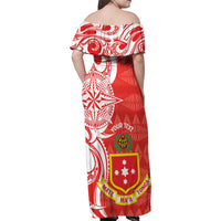 Personalised Kolisi Tonga Family Matching Off Shoulder Maxi Dress and Hawaiian Shirt Mate Maa Tonga Ngatu Pattern - Polynesian Pride