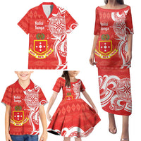 Personalised Kolisi Tonga Family Matching Puletasi and Hawaiian Shirt Mate Maa Tonga Ngatu Pattern - Polynesian Pride