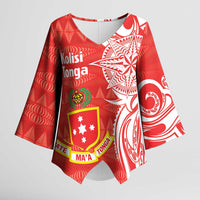 Personalised Kolisi Tonga Kimono Sleeve Blouse Mate Maa Tonga Ngatu Pattern - Polynesian Pride