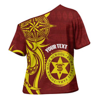 Personalised Tonga High School Cross Shoulder Shirt THS Tongan Ngatu Pattern - Polynesian Pride