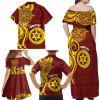 Personalised Tonga High School Family Matching Off Shoulder Maxi Dress and Hawaiian Shirt THS Tongan Ngatu Pattern - Polynesian Pride