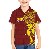 Personalised Tonga High School Family Matching Short Sleeve Bodycon Dress and Hawaiian Shirt THS Tongan Ngatu Pattern - Polynesian Pride