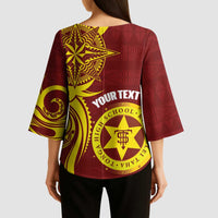 Personalised Tonga High School Kimono Sleeve Blouse THS Tongan Ngatu Pattern - Polynesian Pride