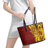 Personalised Tonga High School Leather Tote Bag THS Tongan Ngatu Pattern - Polynesian Pride