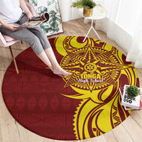 Personalised Tonga High School Round Carpet THS Tongan Ngatu Pattern - Polynesian Pride