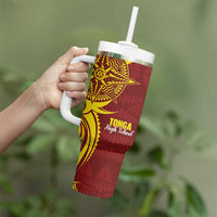 Personalised Tonga High School Tumbler With Handle THS Tongan Ngatu Pattern - Polynesian Pride