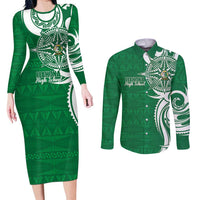 Personalised Liahona - Saineha High School Couples Matching Long Sleeve Bodycon Dress and Long Sleeve Button Shirt Tongan Ngatu Pattern - Polynesian Pride