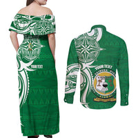 Personalised Liahona - Saineha High School Couples Matching Off Shoulder Maxi Dress and Long Sleeve Button Shirt Tongan Ngatu Pattern - Polynesian Pride