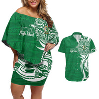 Personalised Liahona - Saineha High School Couples Matching Off Shoulder Short Dress and Hawaiian Shirt Tongan Ngatu Pattern - Polynesian Pride