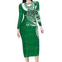 Personalised Liahona - Saineha High School Long Sleeve Bodycon Dress Tongan Ngatu Pattern - Polynesian Pride