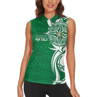 Personalised Liahona - Saineha High School Women Sleeveless Polo Shirt Tongan Ngatu Pattern - Polynesian Pride