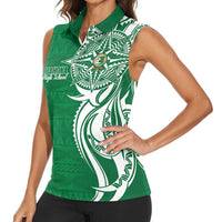 Personalised Liahona - Saineha High School Women Sleeveless Polo Shirt Tongan Ngatu Pattern - Polynesian Pride