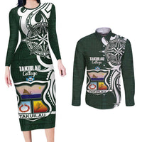 Personalised Tonga Takuilau College Couples Matching Long Sleeve Bodycon Dress and Long Sleeve Button Shirt Est 1975 Tongan Ngatu Pattern - Polynesian Pride