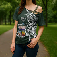 Personalised Tonga Takuilau College Cross Shoulder Shirt Est 1975 Tongan Ngatu Pattern - Polynesian Pride