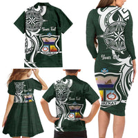 Personalised Tonga Takuilau College Family Matching Long Sleeve Bodycon Dress and Hawaiian Shirt Est 1975 Tongan Ngatu Pattern - Polynesian Pride