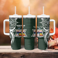 Personalised Tonga Takuilau College Tumbler With Handle Est 1975 Tongan Ngatu Pattern - Polynesian Pride