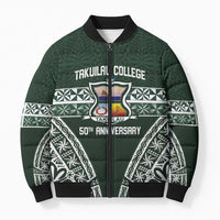 Personalised Tonga Takuilau College Bomber Puffer Jacket 50th Anniversary Ngatu Kupesi - Polynesian Pride