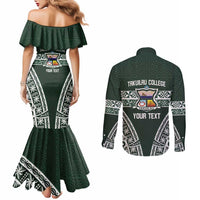 Personalised Tonga Takuilau College Couples Matching Mermaid Dress and Long Sleeve Button Shirt 50th Anniversary Ngatu Kupesi - Polynesian Pride