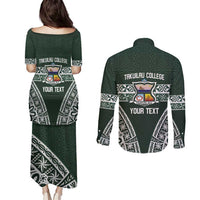 Personalised Tonga Takuilau College Couples Matching Puletasi and Long Sleeve Button Shirt 50th Anniversary Ngatu Kupesi - Polynesian Pride