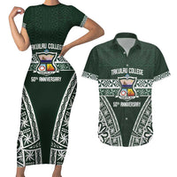 Personalised Tonga Takuilau College Couples Matching Short Sleeve Bodycon Dress and Hawaiian Shirt 50th Anniversary Ngatu Kupesi - Polynesian Pride