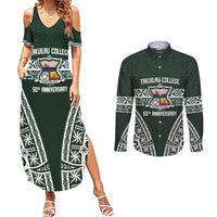 Personalised Tonga Takuilau College Couples Matching Summer Maxi Dress and Long Sleeve Button Shirt 50th Anniversary Ngatu Kupesi - Polynesian Pride
