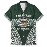 Personalised Tonga Takuilau College Family Matching Off The Shoulder Long Sleeve Dress and Hawaiian Shirt 50th Anniversary Ngatu Kupesi - Polynesian Pride