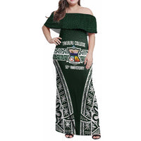 Personalised Tonga Takuilau College Family Matching Off Shoulder Maxi Dress and Hawaiian Shirt 50th Anniversary Ngatu Kupesi - Polynesian Pride