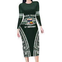 Personalised Tonga Takuilau College Long Sleeve Bodycon Dress 50th Anniversary Ngatu Kupesi - Polynesian Pride