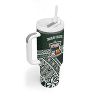Personalised Tonga Takuilau College Tumbler With Handle 50th Anniversary Ngatu Kupesi - Polynesian Pride