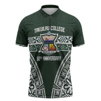 Personalised Tonga Takuilau College Zipper Polo Shirt 50th Anniversary Ngatu Kupesi - Polynesian Pride
