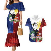 Philippines Rizal Day Couples Matching Mermaid Dress and Hawaiian Shirt Filipino Sampaguita Grunge Style LT14 Blue - Polynesian Pride