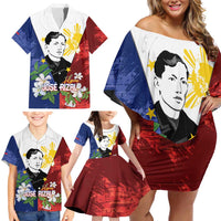 Philippines Rizal Day Family Matching Off Shoulder Short Dress and Hawaiian Shirt Filipino Sampaguita Grunge Style - Polynesian Pride