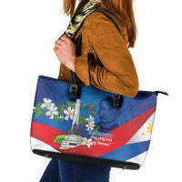 Philippines Rizal Day Leather Tote Bag Filipino Motto Stella Polynesian Pattern - Polynesian Pride