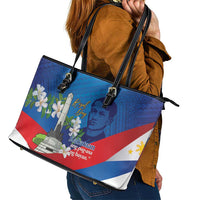 Philippines Rizal Day Leather Tote Bag Filipino Motto Stella Polynesian Pattern - Polynesian Pride