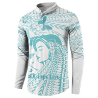 Polynesia Cervical Cancer Awareness Month Button Sweatshirt Polynesian Women Faith Hope Love!