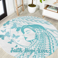 Polynesia Cervical Cancer Awareness Month Round Carpet Polynesian Women Faith Hope Love! LT14 White - Polynesian Pride