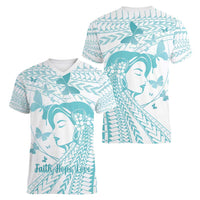 Polynesia Cervical Cancer Awareness Month Women V-Neck T-Shirt Polynesian Women Faith Hope Love! LT14 - Polynesian Pride