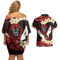 Polynesia AIDS Awareness Month Couples Matching Off Shoulder Short Dress and Hawaiian Shirt Take The Rights Path Polynesian Pattern