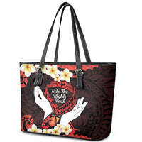 Polynesia AIDS Awareness Month Leather Tote Bag Take The Rights Path Polynesian Pattern
