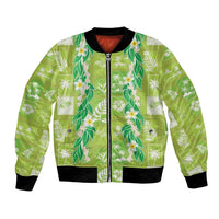 Aloha Hawaii Tuberose Lei Bomber Jacket Tropical Vibes Green Color - Polynesian Pride