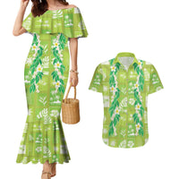 Aloha Hawaii Tuberose Lei Couples Matching Mermaid Dress and Hawaiian Shirt Tropical Vibes Green Color LT14 Green - Polynesian Pride