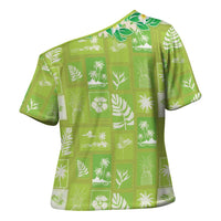 Aloha Hawaii Tuberose Lei Cross Shoulder Shirt Tropical Vibes Green Color - Polynesian Pride