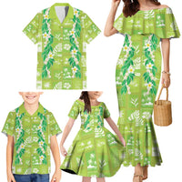 Aloha Hawaii Tuberose Lei Family Matching Mermaid Dress and Hawaiian Shirt Tropical Vibes Green Color LT14 - Polynesian Pride