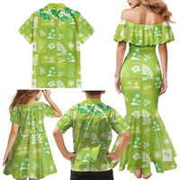 Aloha Hawaii Tuberose Lei Family Matching Mermaid Dress and Hawaiian Shirt Tropical Vibes Green Color LT14 - Polynesian Pride