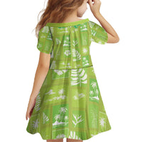 Aloha Hawaii Tuberose Lei Family Matching Off The Shoulder Long Sleeve Dress and Hawaiian Shirt Tropical Vibes Green Color - Polynesian Pride
